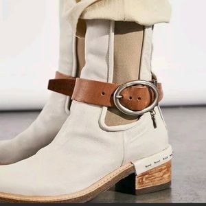 Free People A.S. 98 Skye Chelsea Boots White Leather Block Heel NWT